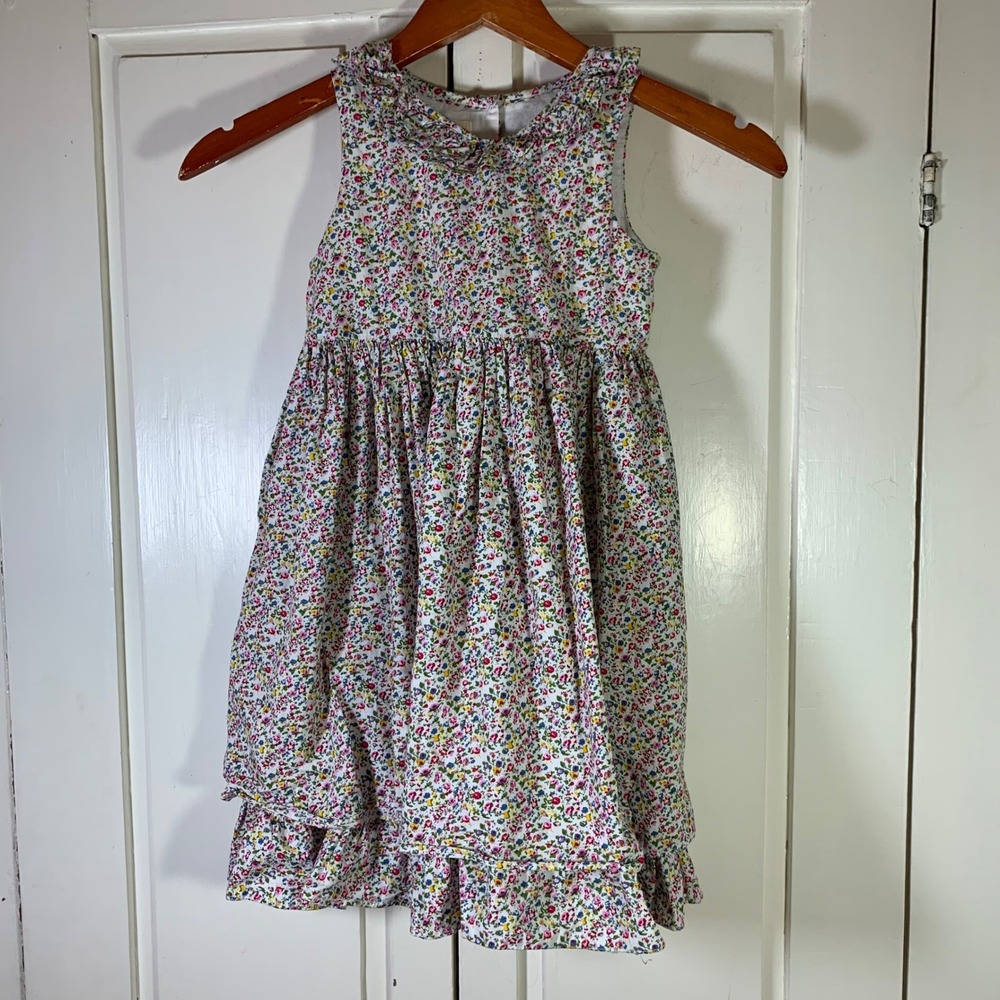 Laura Ashley London Girls Floral Ditsy Cotton Dress Ruffle Collar Size 6 Cottage